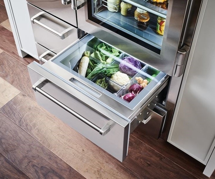 Premium kitchen appliances — Sub-Zero refrigerator with produce drawer